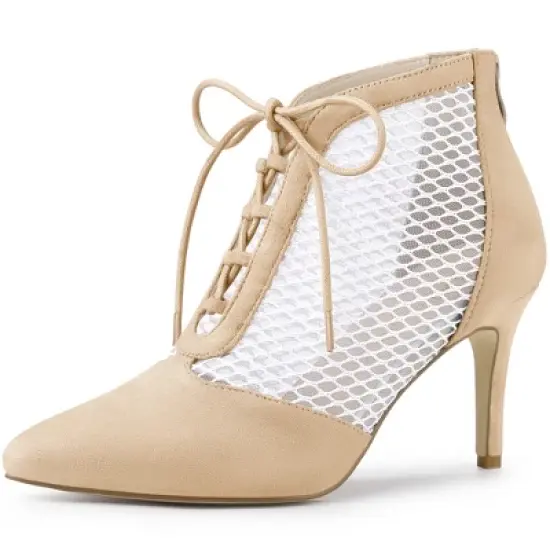 Allegra K Women's Mesh Lace Up Stiletto Heels Ankle Boots image {8}