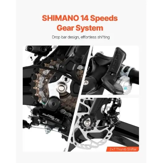 VEVOR Road Bike, 700C Wheels Racing Bike, SHIMANO 14 Speeds Drivetrain City Commuter Road Bicycle with Aluminum Alloy Frame, Drop Bar, Black image {3}