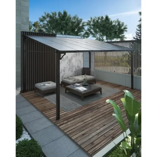 10' x 14' Outdoor Gazebo, Patio Hardtop Lean to Gazebo with Sturdy Steel Frame, Large Wall Mounted Heavy Duty Awning Outdoor Pergola for Porch, Deck image {7}