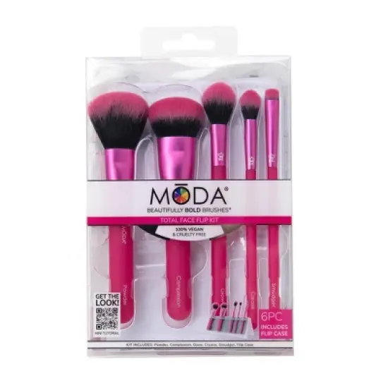 MODA Brush Total Face Travel Makeup Brush Set with Flip Case- 6pc image {6}