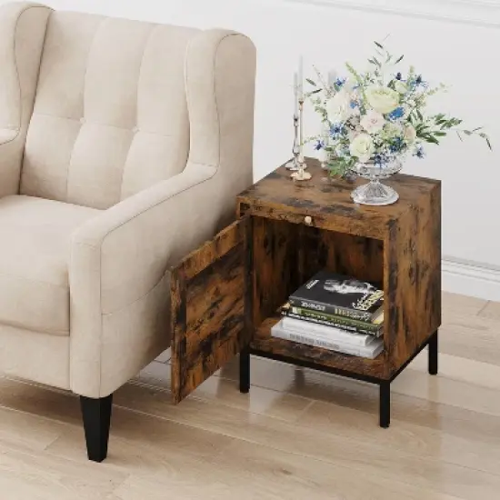 GustoWaveRattan Nightstand,, Accent End Table with Storage and Metal Legs, Night Stand for Bedroom, Living Room, Brown and Black image {6}