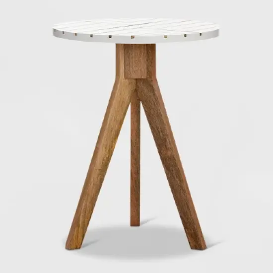Amari Round Side Table with Brass Inlay Top White - Adore Decor image {5}