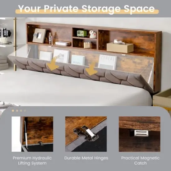 Costway Bed Frame Upholstered Platform Mattress Foundation with Storage Headboard image {5}