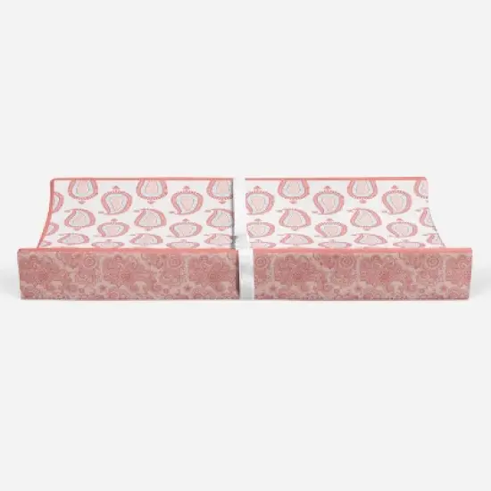 Bacati - Sophia Paisley Aqua/Coral Paisley Changing Pad Cover image {5}