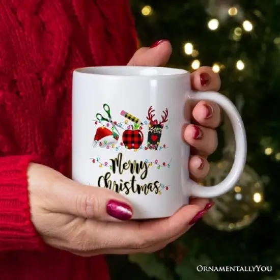 Merry Christmas Plaid Teache Mug, School Professional Gift (Non-Custom Only)| OrnamentallyYou image {2}