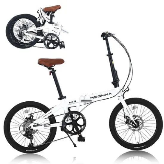 20 Inch Folding Bike, 7 Speed City Commuter Bike, Aluminum Alloy Frame Foldable Bicycle with Rear Derailleur and Dual Disc Brakes for Women Men image {9}