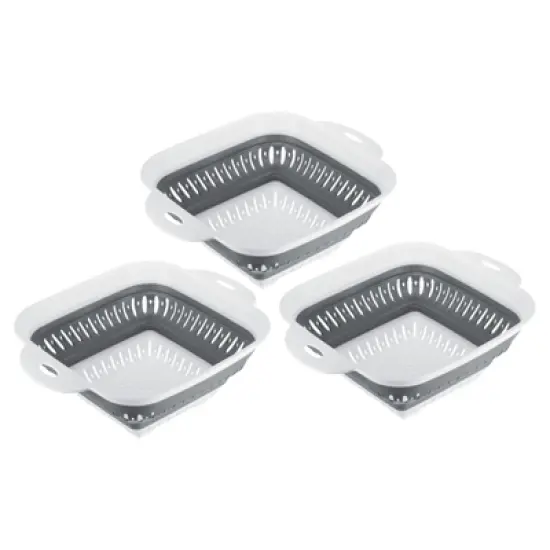 Unique Bargains Washing Fruit Vegetable Kitchen Multifunctional Square Collapsible Colanders 3 Pcs image {3}