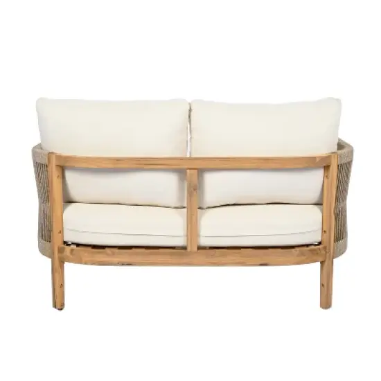 Christopher Knight Home Gilda Patio Rope Weaving Acacia Wood Loveseat and Coffee Table Seating Set image {5}