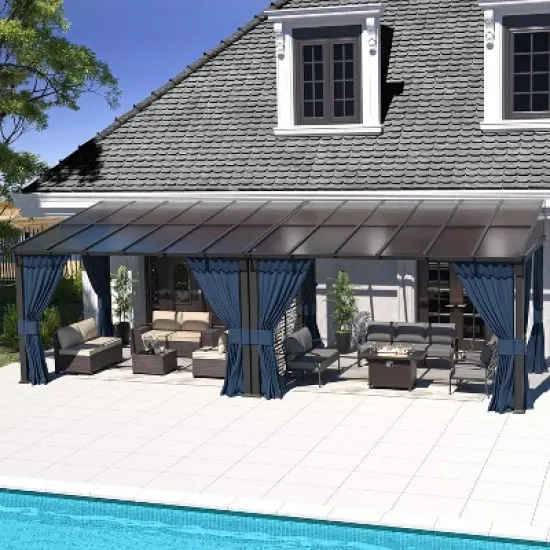 ALAULM 10&rsquo; x 24&rsquo; Wall Mount Gazebo Outdoor Pergola, Lean to Gazebo Canopy Awnings with Sloped Roof and Steel Frame image {8}