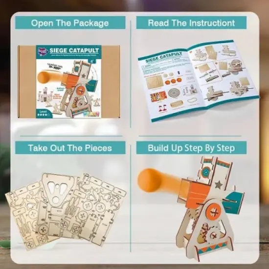 LIVEVIE Wooden Siege Catapult Kit for Kids ? STEM Learning Toy for Engineering, Simple Machines, Safe Interactive Assembly and Play image {3}