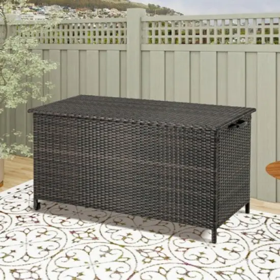 WELLFOR 85gal Outdoor Storage Container with Waterproof Liner and Universal Wheels Brown image {2}