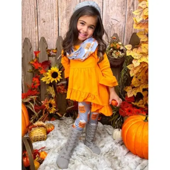 Girls Pumpkin Spice Season Tunic, Scarf & Legging Set - Mia Belle Girls image {5}