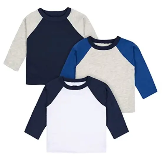 Gerber Baby and Toddler Boys' Long Sleeve Baseball Raglan Tees, 3-Pack image {7}