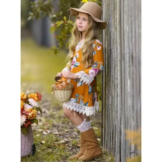 Girls Sweet Cinnamon Floral Crochet Dress - Mia Belle Girls image {2}