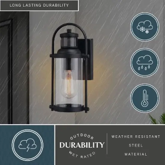 VAXCEL Winfield 5.75-in. 1 Light Black Motion Sensor Dusk to Dawn Outdoor Wall Lantern Clear Glass image {4}