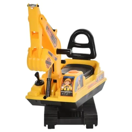 HOMCOM NO POWER Ride On Excavator Toy Tractors Digger Movable Scooter Walker Pretend Play Toddler Construction Truck Basket Storage Yellow image {3}