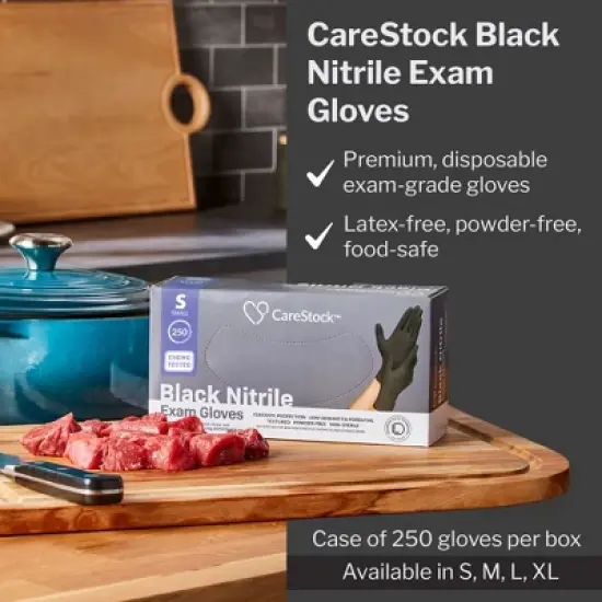 CareStock Black Nitrile Exam Gloves - Powder Free, Slip-Resistant, Disposable image {1}