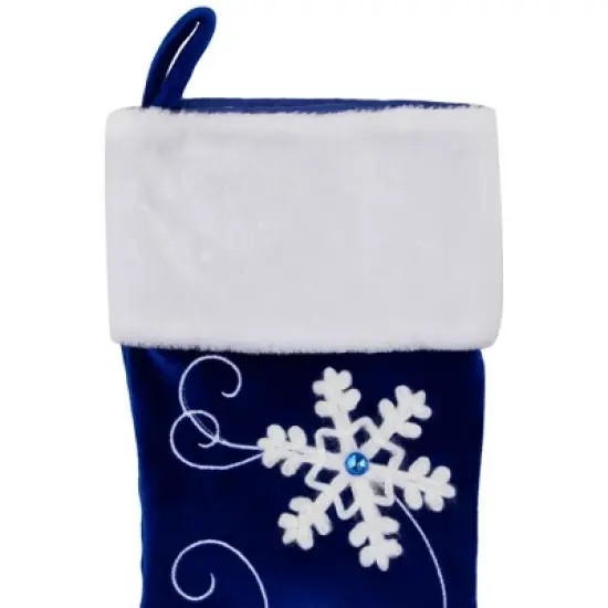 Northlight 20.5-Inch Royal Blue Velvet and White Snowflake Christmas Stocking image {2}
