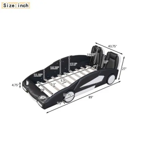 Twin Size Race Car-Shaped Platform Bed with Wheels-ModernLuxe image {4}