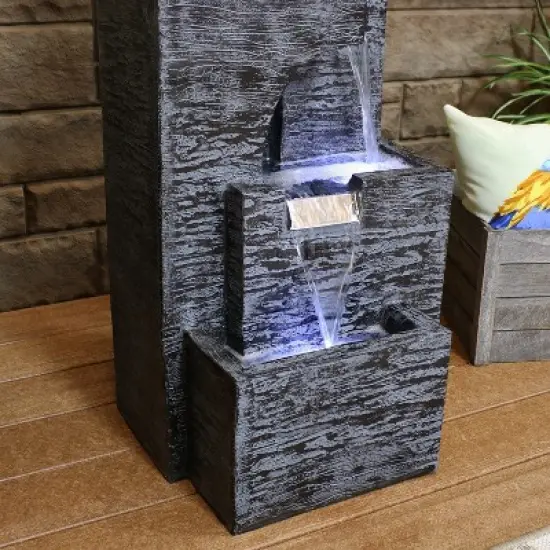 Sunnydaze 32"H Electric Polyresin Cascading Tower Tiered Outdoor Water Fountain with LED Lights image {6}