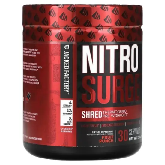 Jacked Factory Nitro Surge, Shred Thermogenic Pre-Workout, Fruit Punch, 7.93 oz. (225 g) image {4}