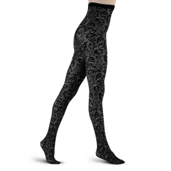 LECHERY Women's Velvety Silky Floral Tights image {1}