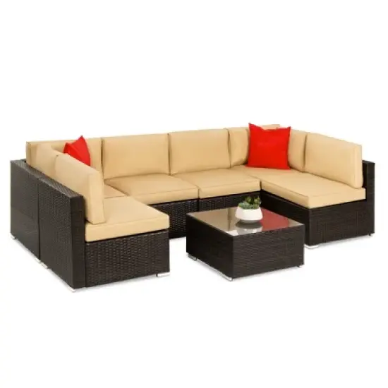 Best Choice Products 7-Piece Modular Outdoor Conversational Furniture Set, Wicker Sectional Sofas w/ Cover image {9}