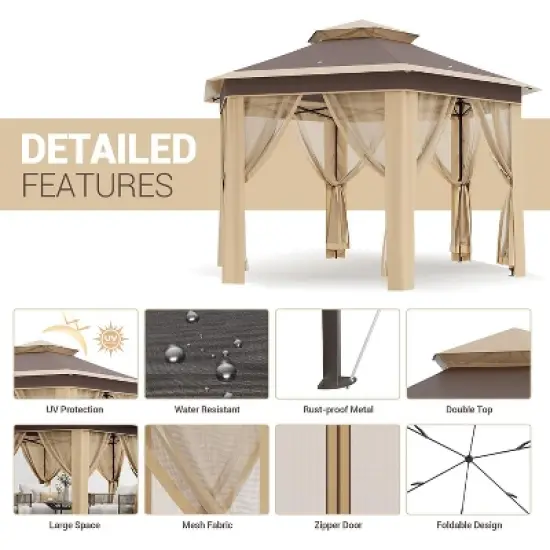Outdoor Patio Gazebo 13'x13' with Expansion Bolts, Heavy Duty Party Tent & Shelter with 6 Zippered Mesh Netting  for Backyard image {4}