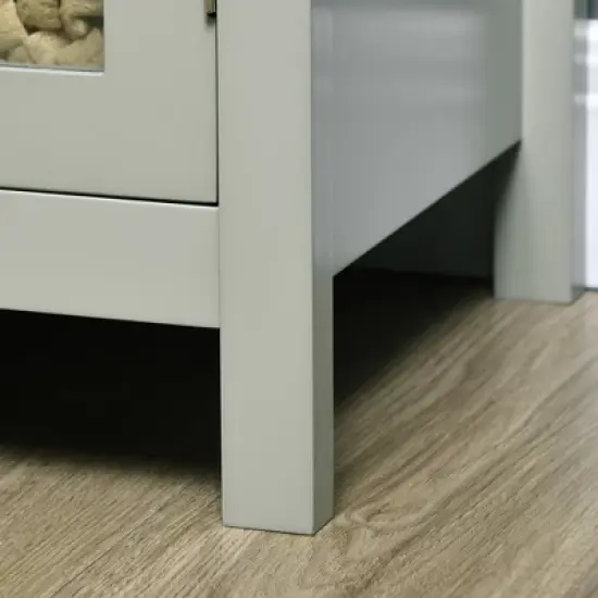 HOMCOM Kitchen Sideboard, Storage Buffet Cabinet with Open Shelf, Glass Door Cabinet and Adjustable Shelf for Living Room, Gray image {4}