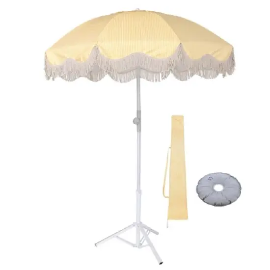 LAGarden Fringe Patio Umbrella with Base Included Tripod Stand Tilt Outdoor Beach for Sand Shadewith Bag image {10}