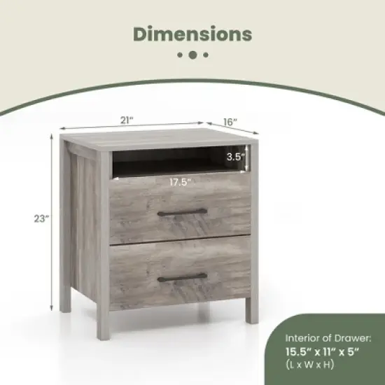 Tangkula 2 PCS Nightstand w/ 2 Drawers Farmhouse Bed Side Table w/ Open Storage Shelf image {8}
