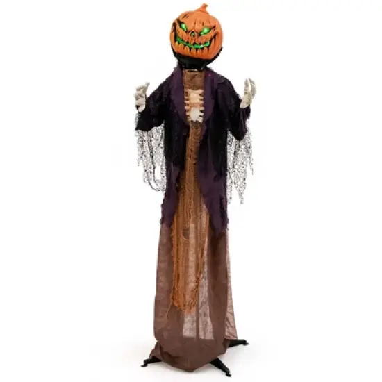 Costway 5.6 FT Halloween Animated Standing Pumpkin Scarecrow with Weird Phrases & LED Eyes image {9}