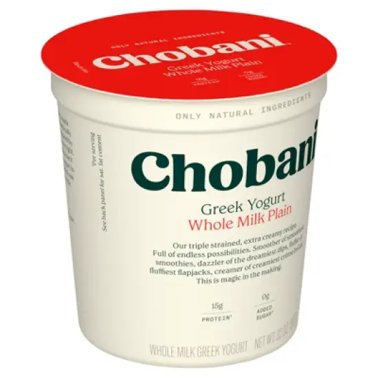 Chobani Whole Milk Plain Greek Yogurt - 15g Protein 32oz image {1}