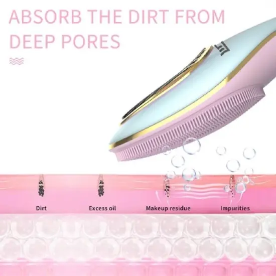 LINSAY Facial Cleansing Brush with LED Skin Therapy Included Super SPA Bundle with Potent anti-aging Serum, USB Cable, Headband and Cosmetic Bag image {2}