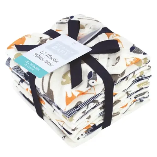 Hudson Baby Infant Boy Cotton Muslin Washcloths, Forest, One Size image {1}