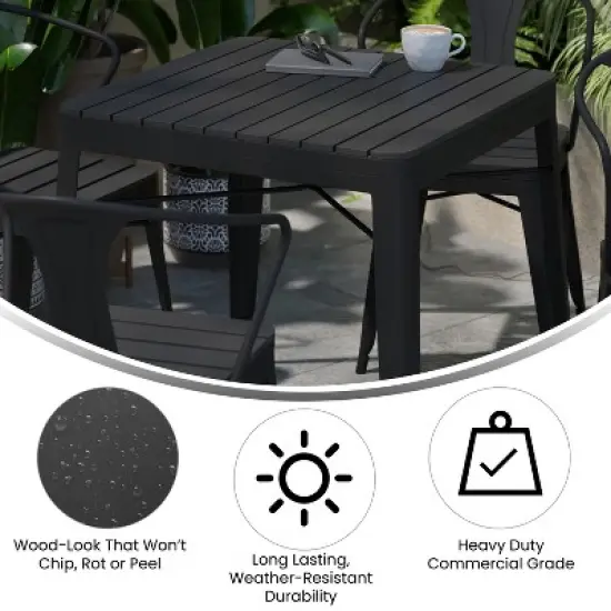 Emma and Oliver Modern 5 Piece Weather and Rust Resistant Black Steel and Polyresin Patio Set with Table & 4 Chairs Indoor and Outdoor Use image {4}