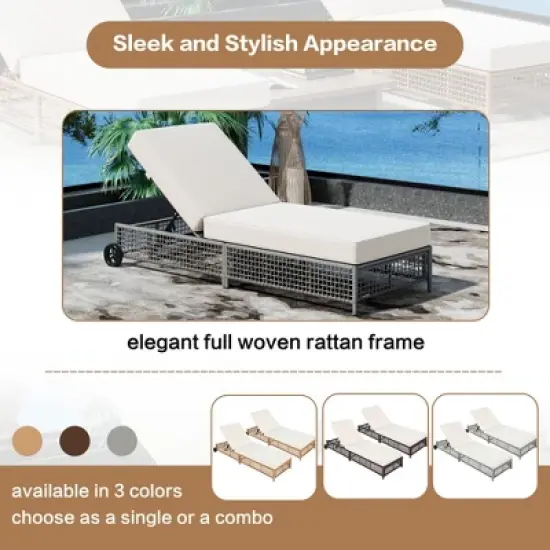 Outdoor Patio Rattan Daybed Sunbed with 5-Position Adjustable Backrest and Wheels image {2}