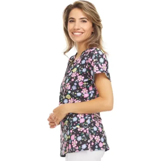 MediChic Women Scrubs V-Neck Printed Scrub Top with Three Pockets image {2}