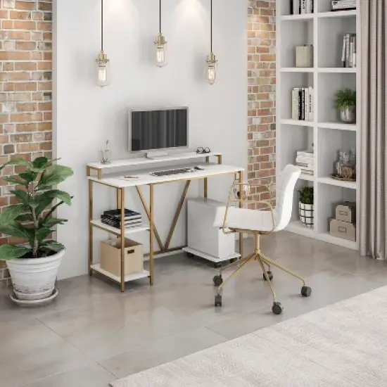 PAGED Functional Gaming Desk Stylish Office Desk with Two-Tier Side Open Shelf, Computer Desk for Study, Living Room image {5}