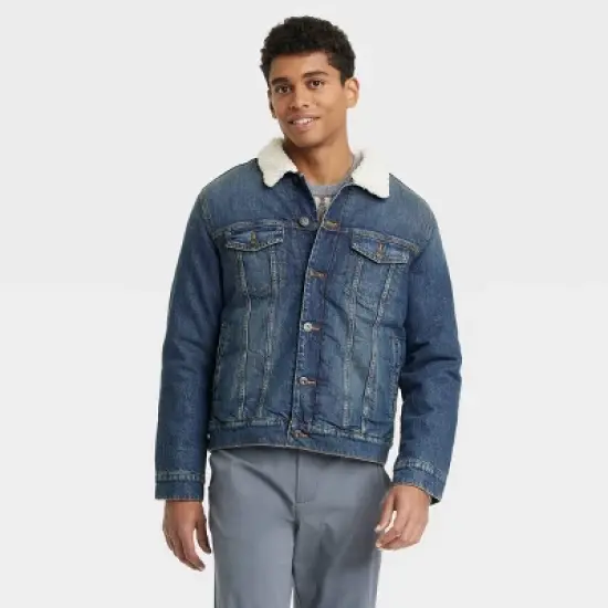 Men's Faux Shearling Lined Denim Trucker Jacket - Goodfellow & Co&trade; Blue image {3}
