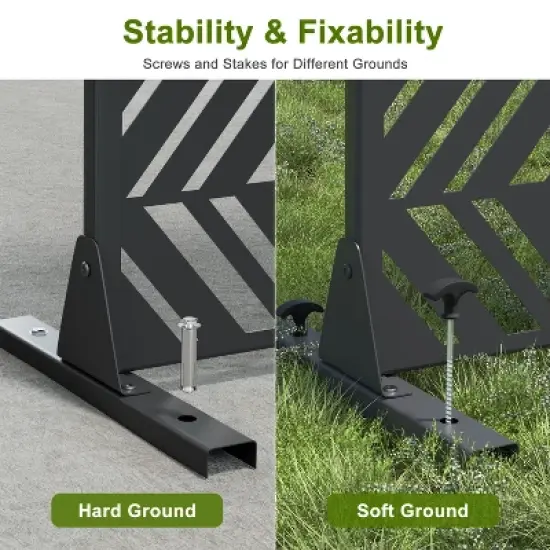 Pexfix 72" x 47" Metal Privacy Screen Freestanding Outdoor Divider Panel For Patio Deck Balcony Heavy Duty Base Weatherproof Black Geometric Chevron image {3}