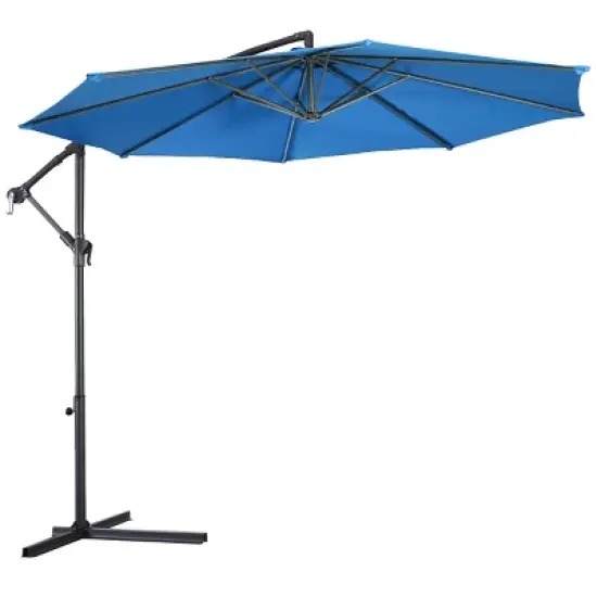 Costway 10' Hanging Umbrella Patio Sun Shade Offset Outdoor Market W/ Cross Base Blue image {1}