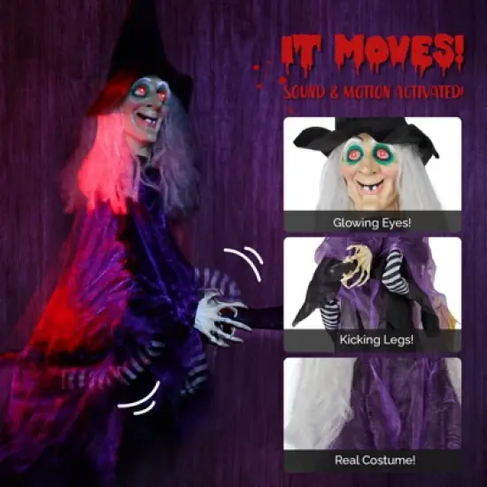 Slickblue 3FT Halloween Witch Outdoor Hanging Decor with Motion, LED Lights, and Terrifying Sounds image {4}