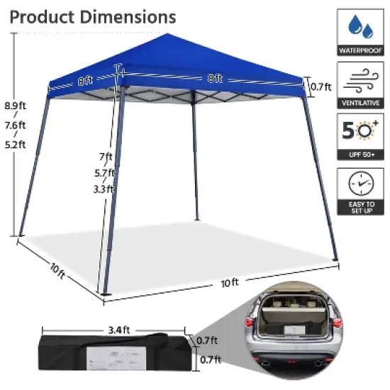 Yaheetech 10x10ft Waterproof Pop-Up Canopy with Carrying Bag, White/Blue image {2}