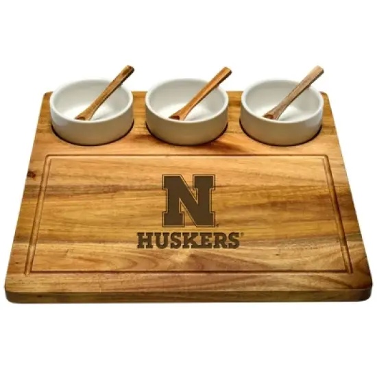 NCAA Nebraska Cornhuskers Acacia Cheese & Charcuterie Board with Ceramic Dip Bowls image {4}