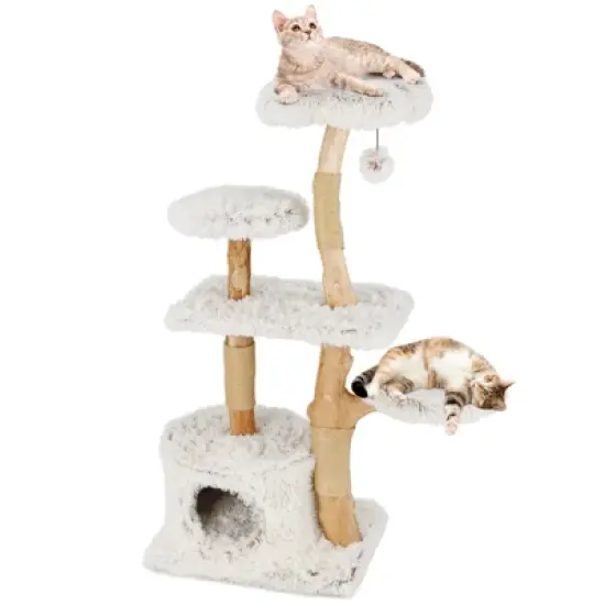 Costway 53&rdquo; Tall Modern Cat Tree w/ Natural Wood Branches Scratching Posts Pet Furniture Kitty Playground image {8}