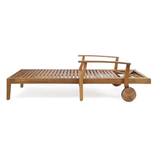 GDFStudio Abena Outdoor Acacia Wood Adjustable Chaise Lounge with Wheels image {3}