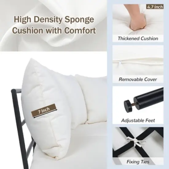 FIONECA Half-Moon Outdoor Sofa Set with Coffee Table, All-Weather Iron Frame & Cushions, Beige Patio Conversation Set for 6 image {2}