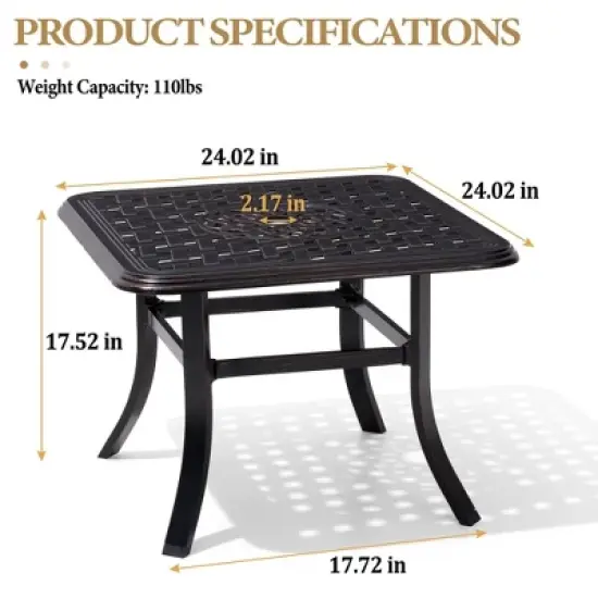 Crestlive Products Cast Aluminum Patio Side Table Outdoor Square Anti-Rust with Umbrella Hole Coffee Bistro Table  24&rsquo;&rsquo; Black with Bronze Spot image {1}