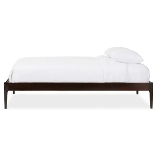 Queen Bentley Mid Century Modern Solid Wood Bed Frame Cappuccino/Dark Brown - Baxton Studio: Eco-Friendly, Rubberwood, No Box Spring Needed image {2}